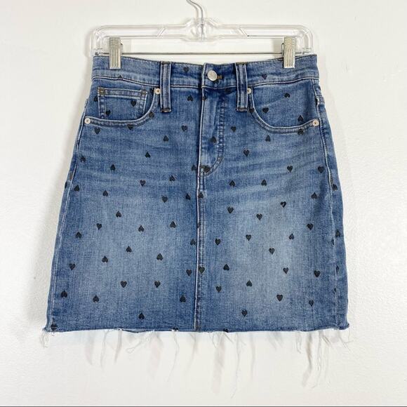 MADEWELL NWT Heart Print Stretch Denim Mini Skirt - Picture 2 of 8